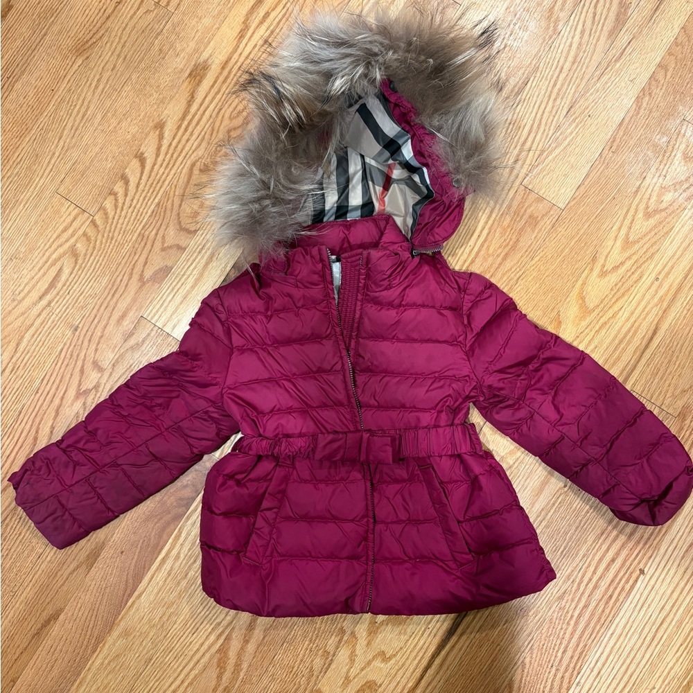 Burberry Maroon Puffer Jacket with Check Lining